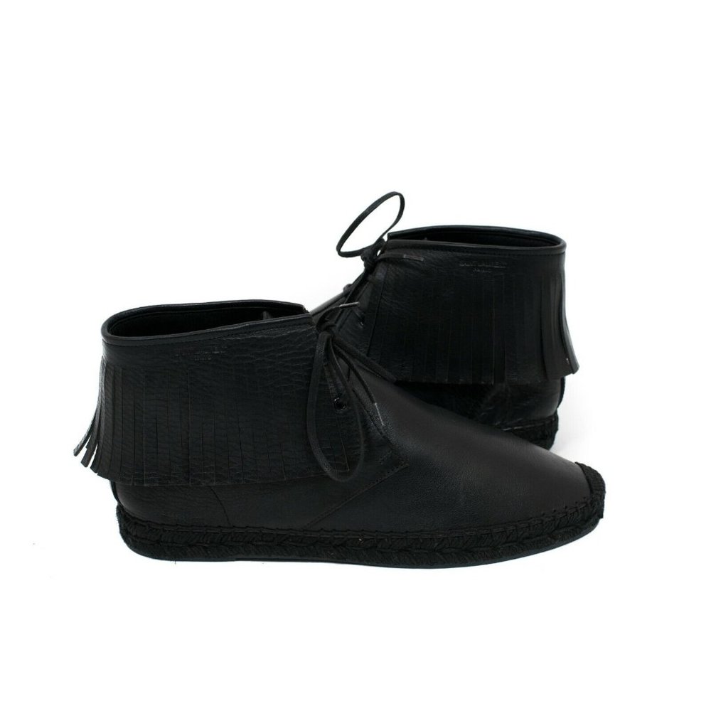 Saint Laurent Men's Black Leather Fringed Mid Top Espadrilles Moccasin 39 US 6 - Picture 7 of 8